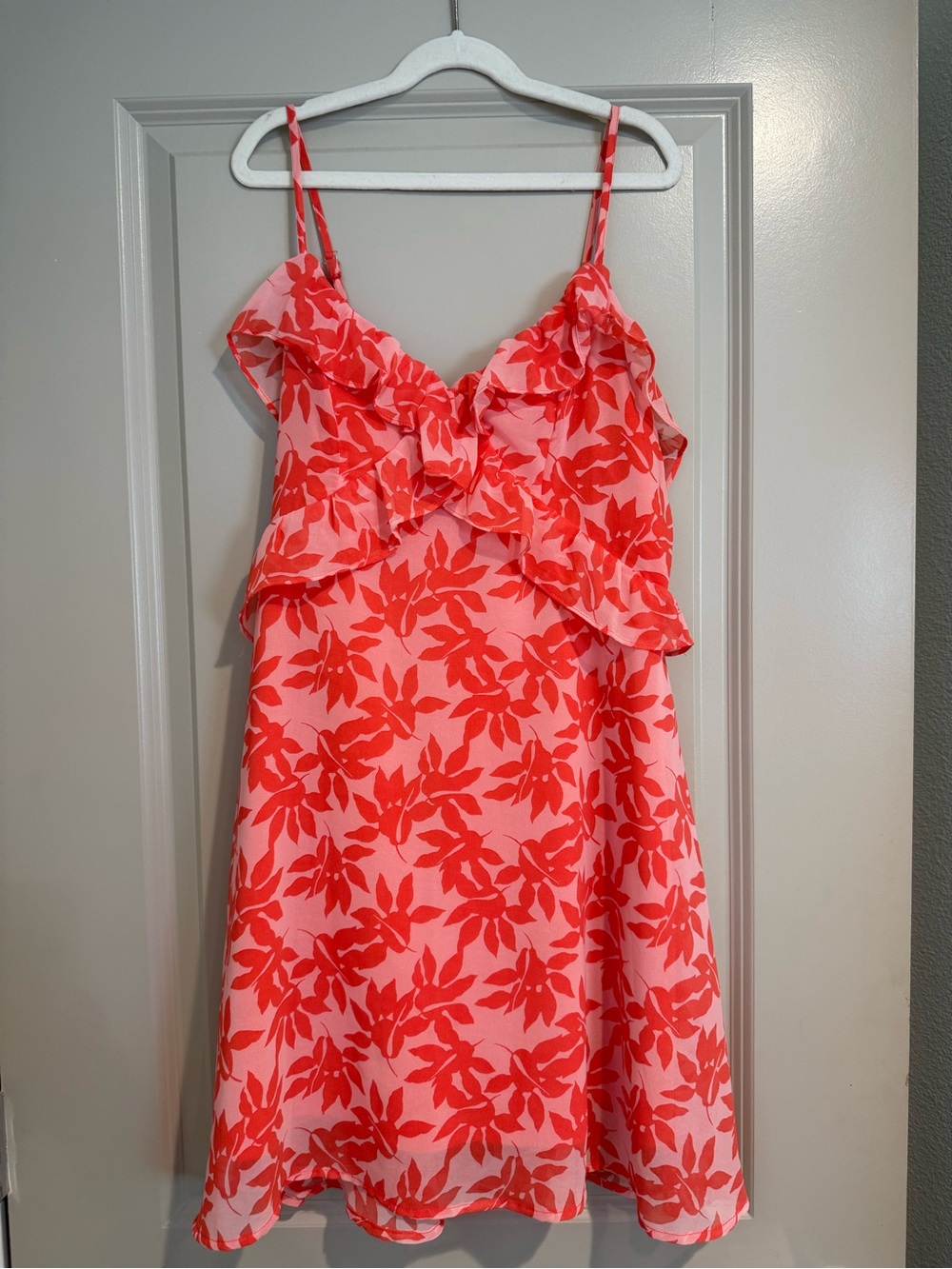 miami Pink and Red Floral Ruffle Mini Dress